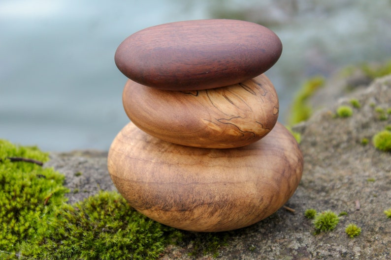 Assorted Stack of 3 Wood Rocks. Cairn stone stack, Rock sculpture, Anniversary gift, Birthday present, Interior decor, Beautiful Wood Rocks image 3