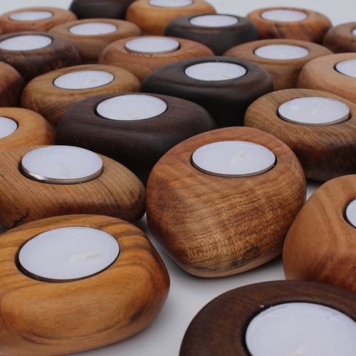3 Pcs. Tea Light Wood Rock Candle Holders. Set of 3 Assorted Etsy