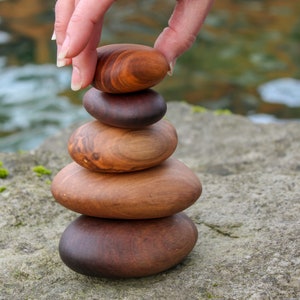 Assorted Stack of 5 Wood Rocks. Cairn stone stack, Rock sculpture, Anniversary gift, Birthday present, Interior decor, Beautiful Wood Rocks image 4