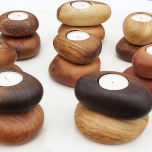Tea Light Wood Rocks Candle Holders. This is for ONE DOUBLE STACKED set. Include your color tone or wood preference in a &quot;note to seller.&quot;
