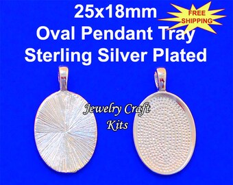 Sterling Silver Plated Two Sided 25mm 1 inch 25M2SIDED Bezel Blank Tray with Loop Size: 4x6mm 20 Round Pendant Trays