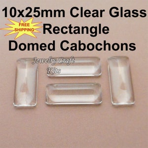 10 - Rectangle 10x25mm Domed Cabochon, 10x25 Rectangle Clear Glass Cab for Jewelry Crafts, Pedants, Charms, Necklaces,  DIY Glass Jewelry.