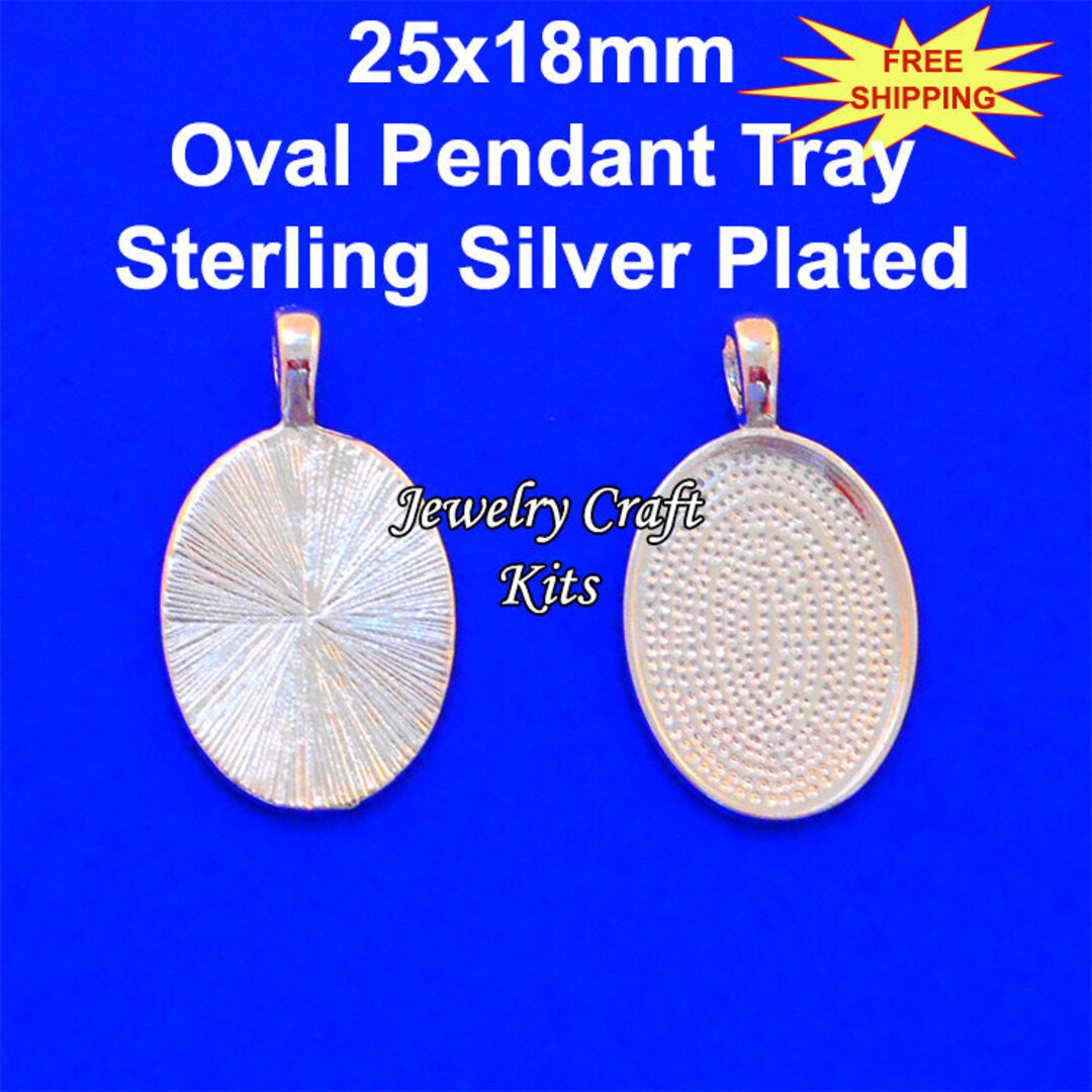 25x18mm Oval Pendant Tray, Sterling Silver Plated Blank Jewelry Bezel for Pendants, Jewelry