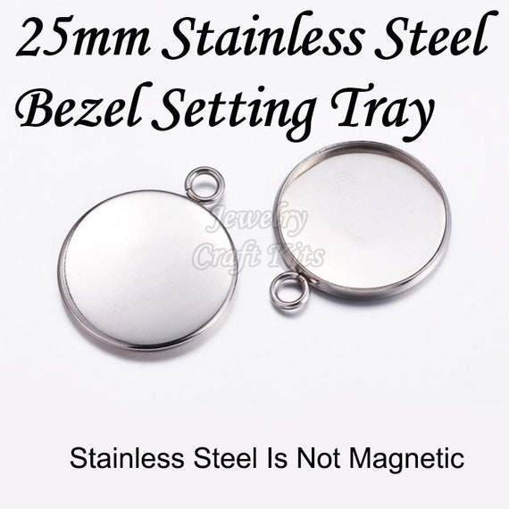 Stainless Steel Round Blank Bezel Set, Including Pendant Trays