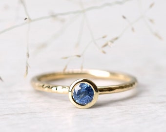 Gold ring 'Blue' with blue sapphire, 585 yellow gold, boho, stacking rings, solid, engagement ring, promise ring, sapphire ring, jewelry design