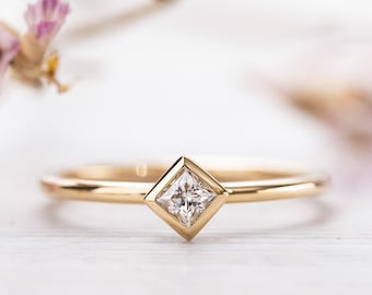 Gold ring 'My Princess' with moissanite, 585 rose gold, boho, stacking rings, solid, engagement ring, promise ring, elegant, special, delicate