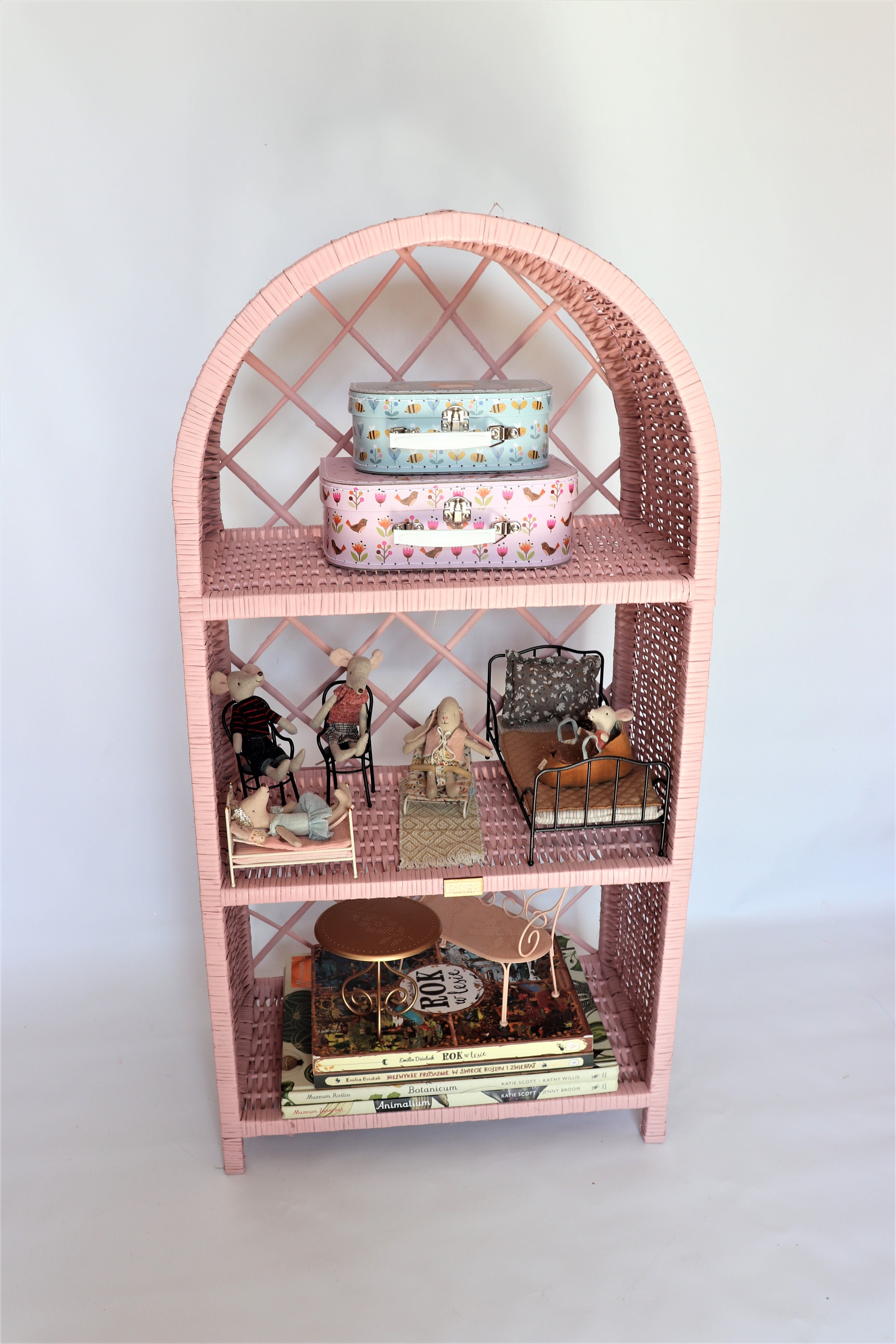 Wicker Handmade Round Top Shelf Pink Etsy