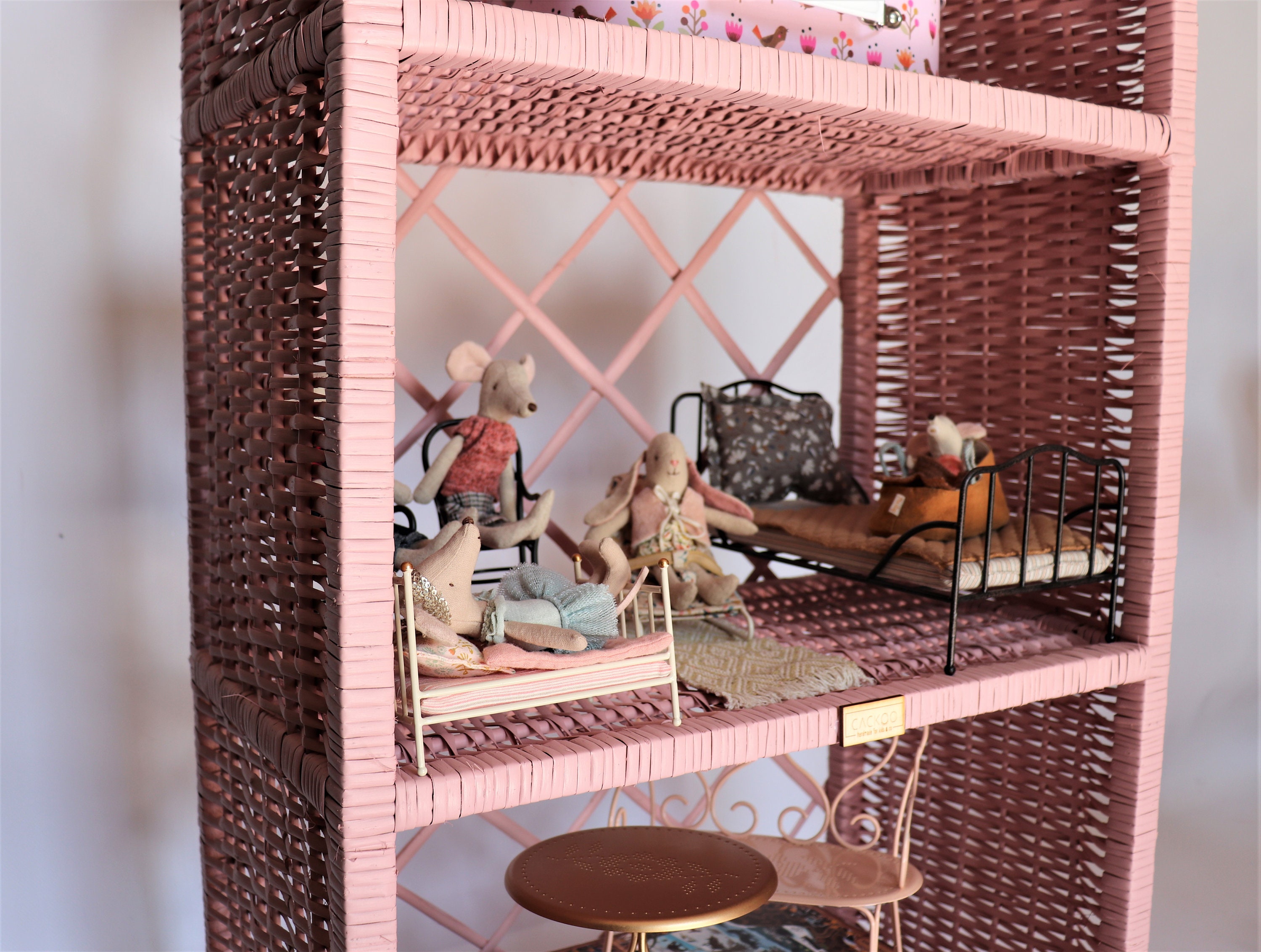 Wicker Handmade Round Top Shelf Pink Etsy