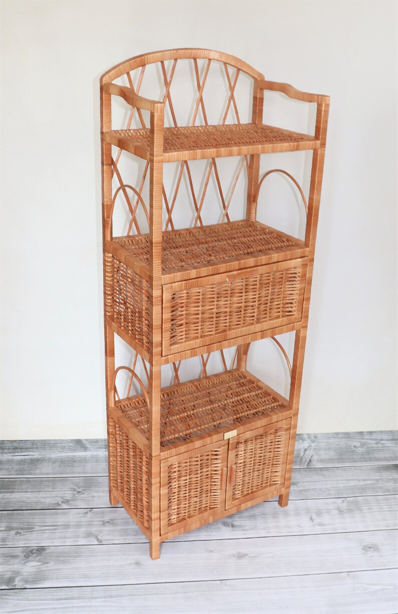 Wicker Bookcase Rattan Shelf With Shelves and Etsy