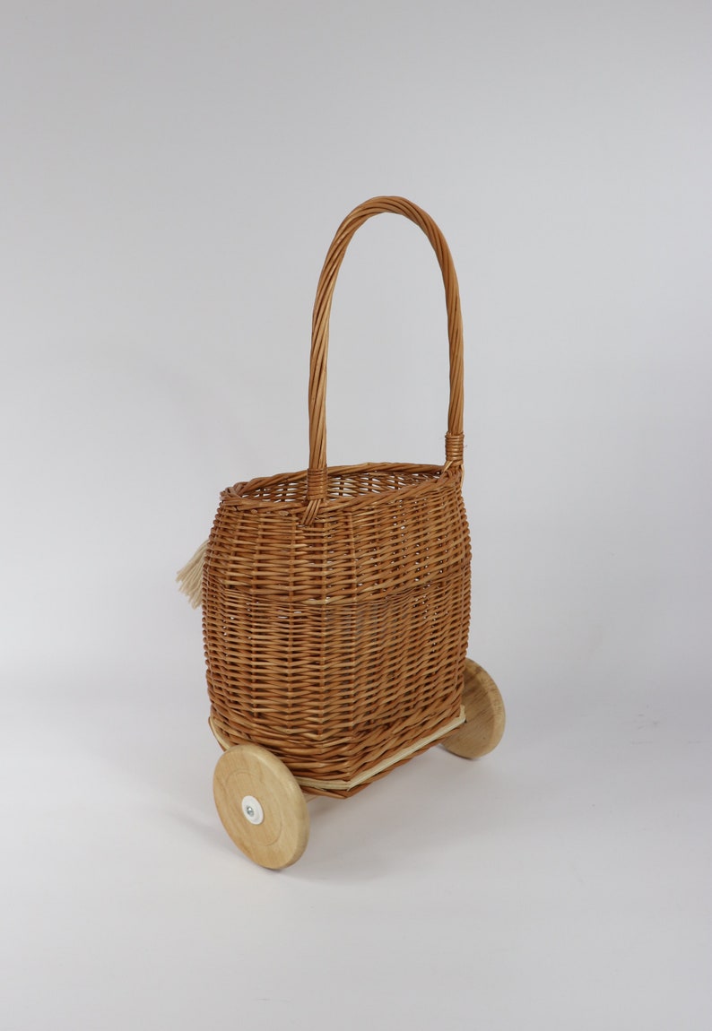 Wicker kids Easter basket on wheels shopping trolley small Etsy