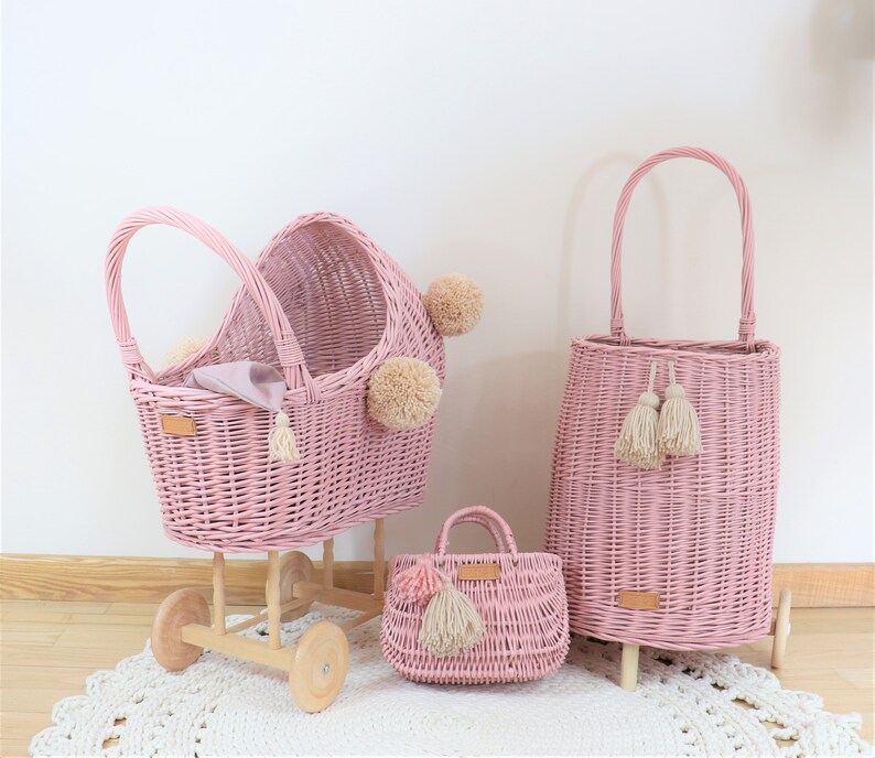 Handmade Wicker Pram For Dolls With Cotton Bedding Sheets And Etsy