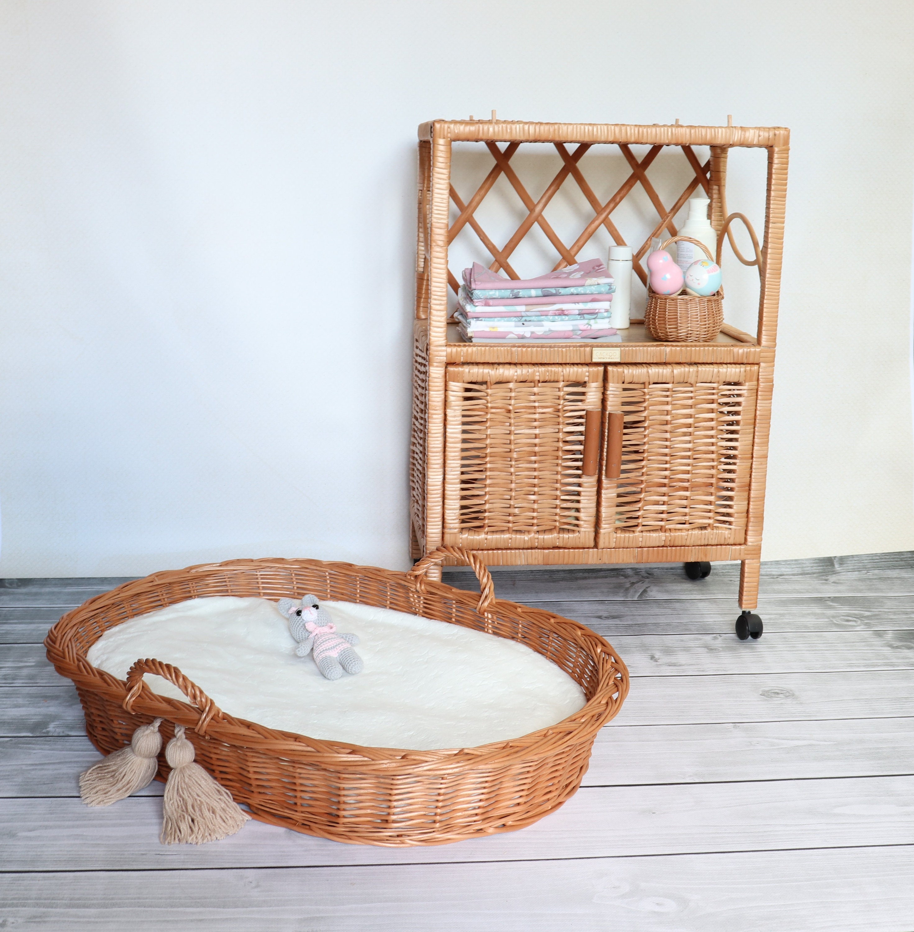 Wicker Changing table basket with on wheels Handmade Etsy