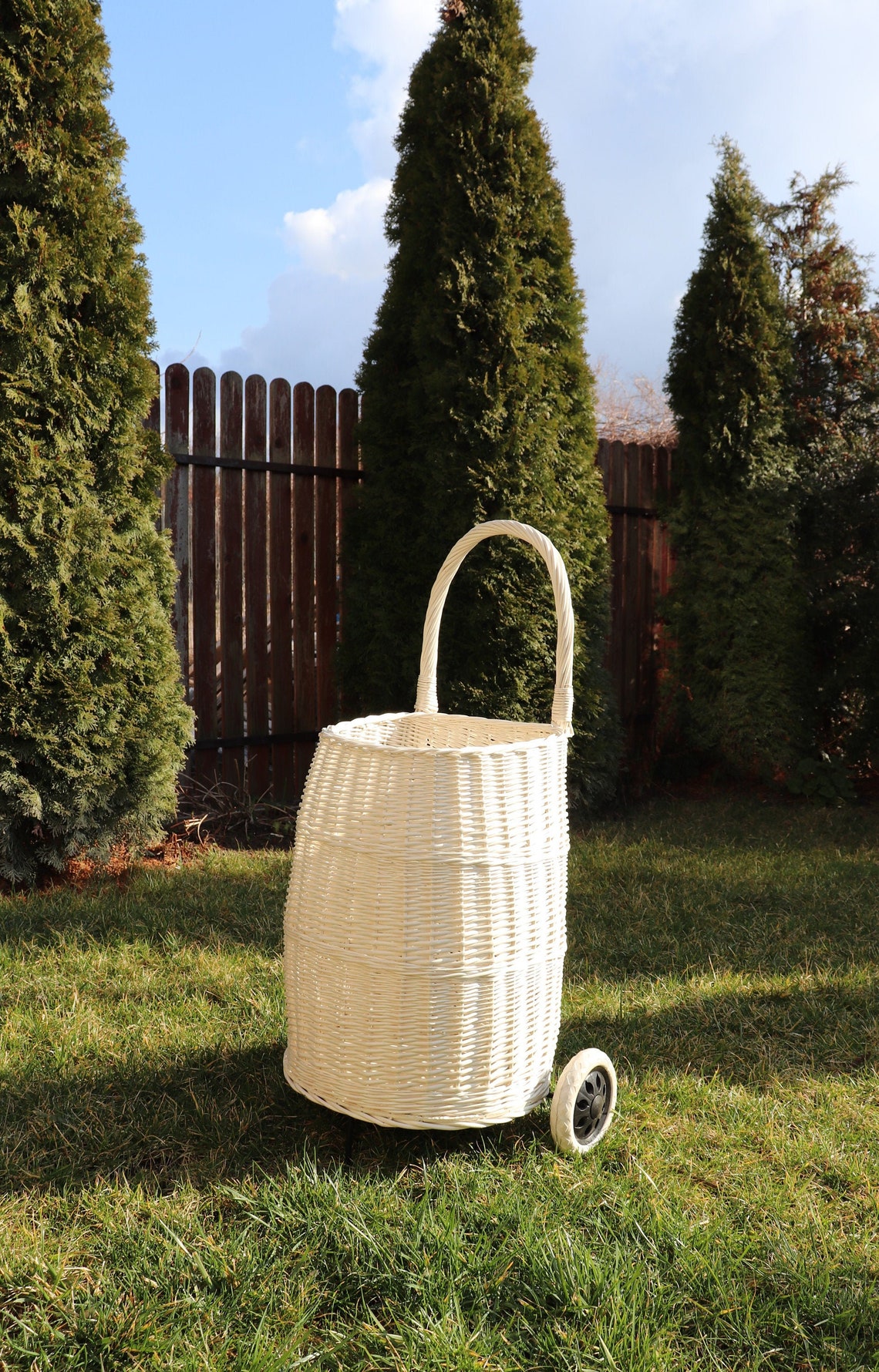 Wicker White Shopping Trolley Shopping Basket Wicker Etsy
