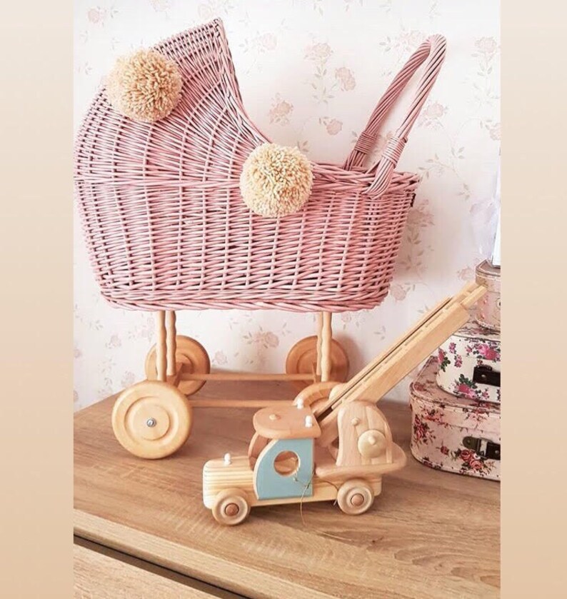 Handmade Wicker Pram For Dolls With Cotton Bedding Sheets And Etsy