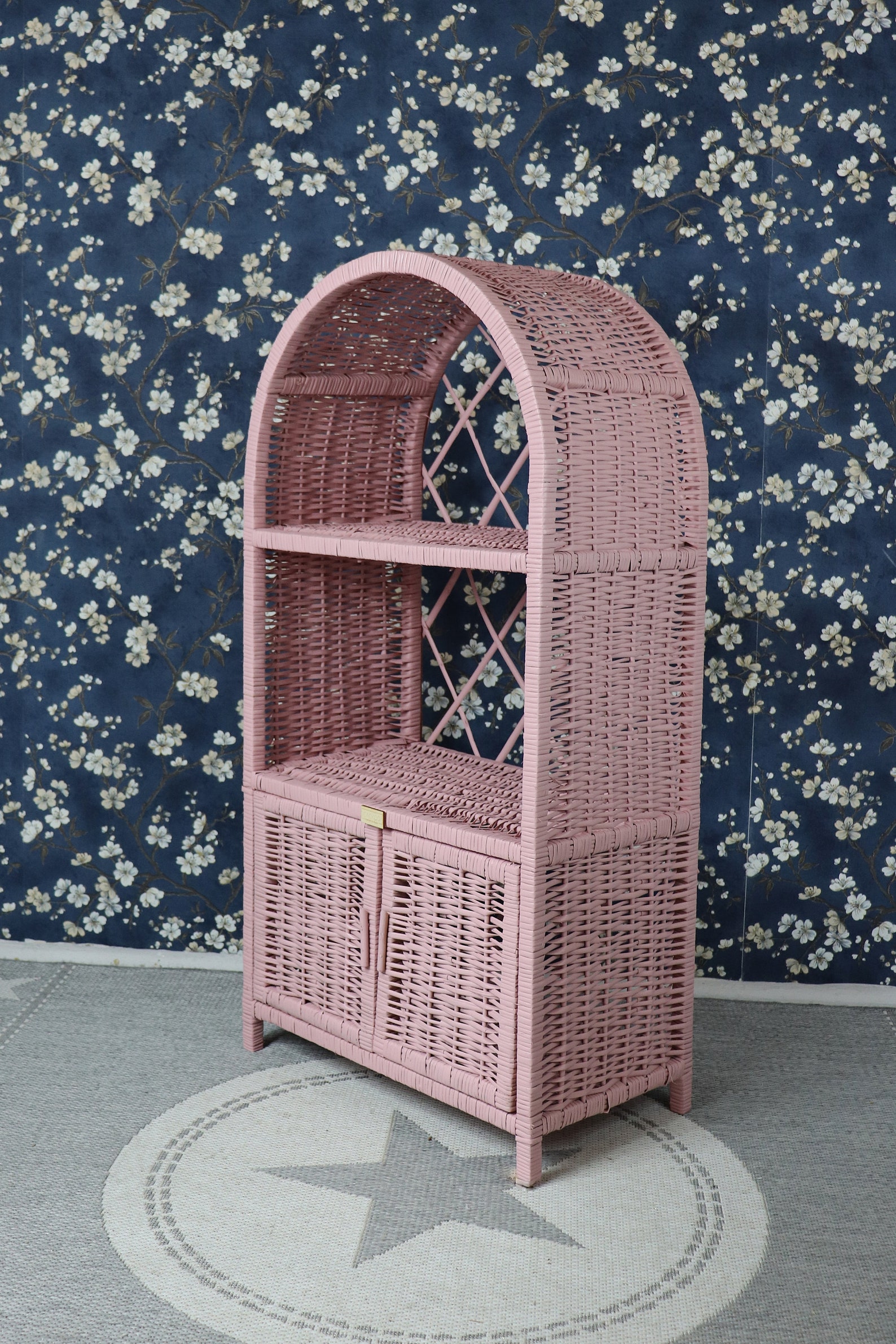 Wicker Bookcase Pink Shelf Pink Bookshelf Rattan Etsy