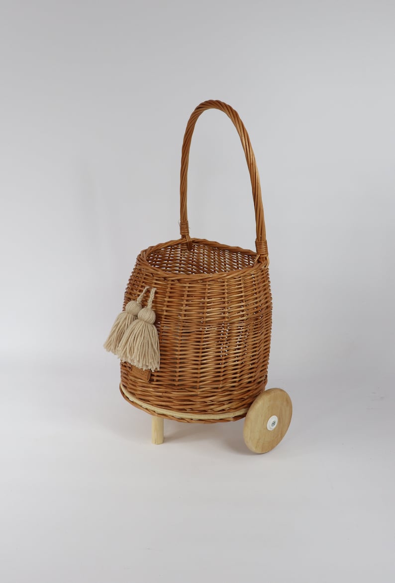 Wicker kids Easter basket on wheels shopping trolley small Etsy