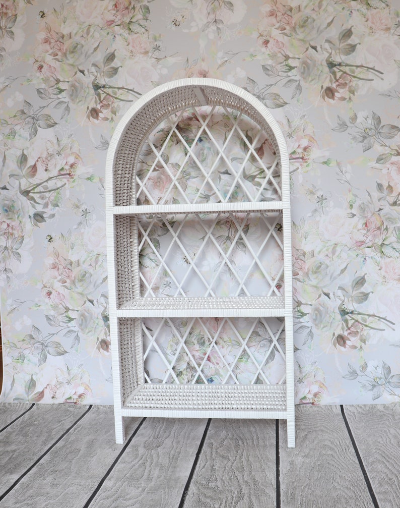 Handmade wicker bookcase white wicker shelves boho style Etsy