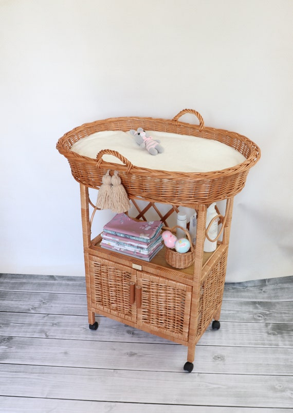 Wicker Changing table basket with on wheels Handmade Etsy