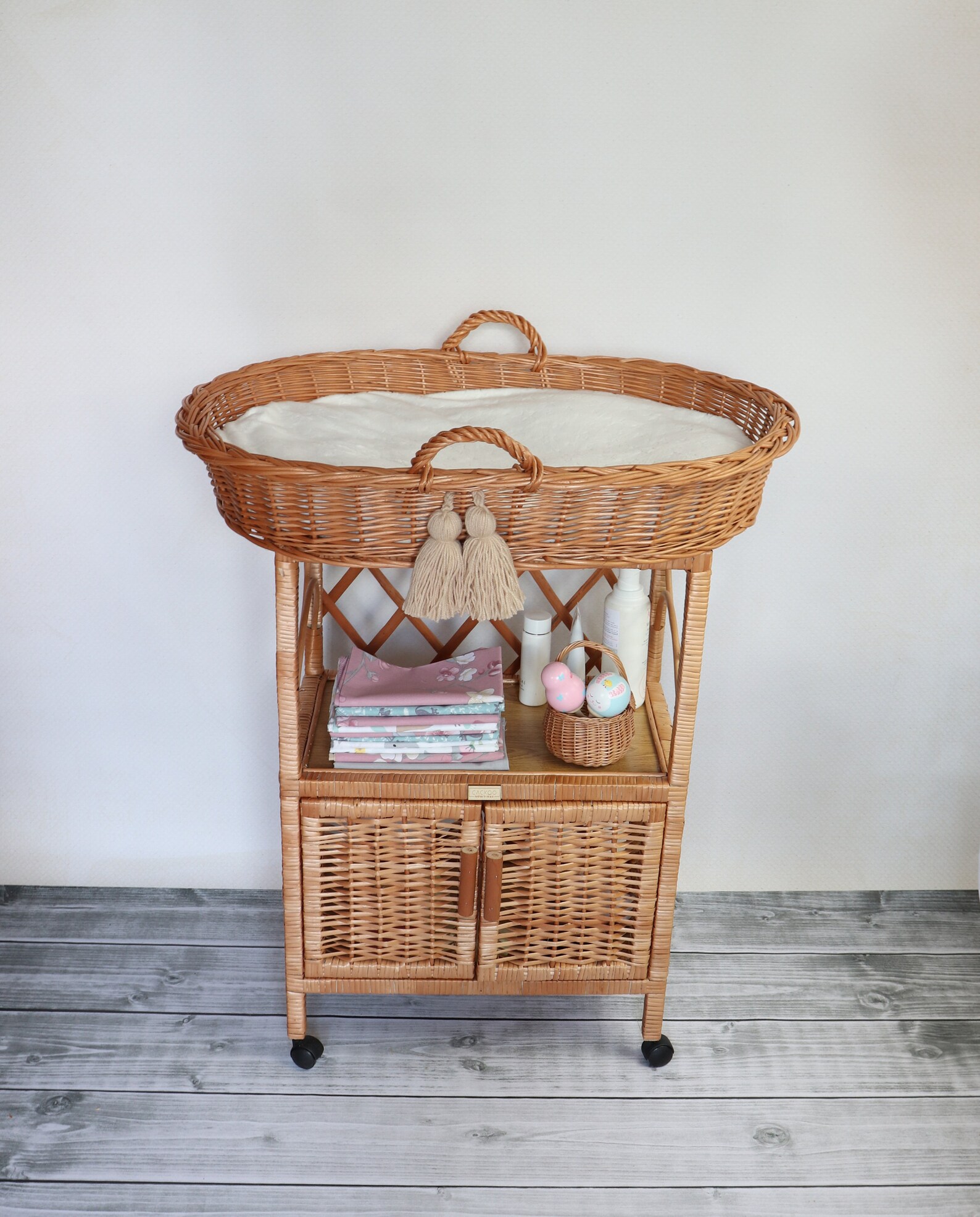 Wicker Changing table basket with on wheels Handmade Etsy