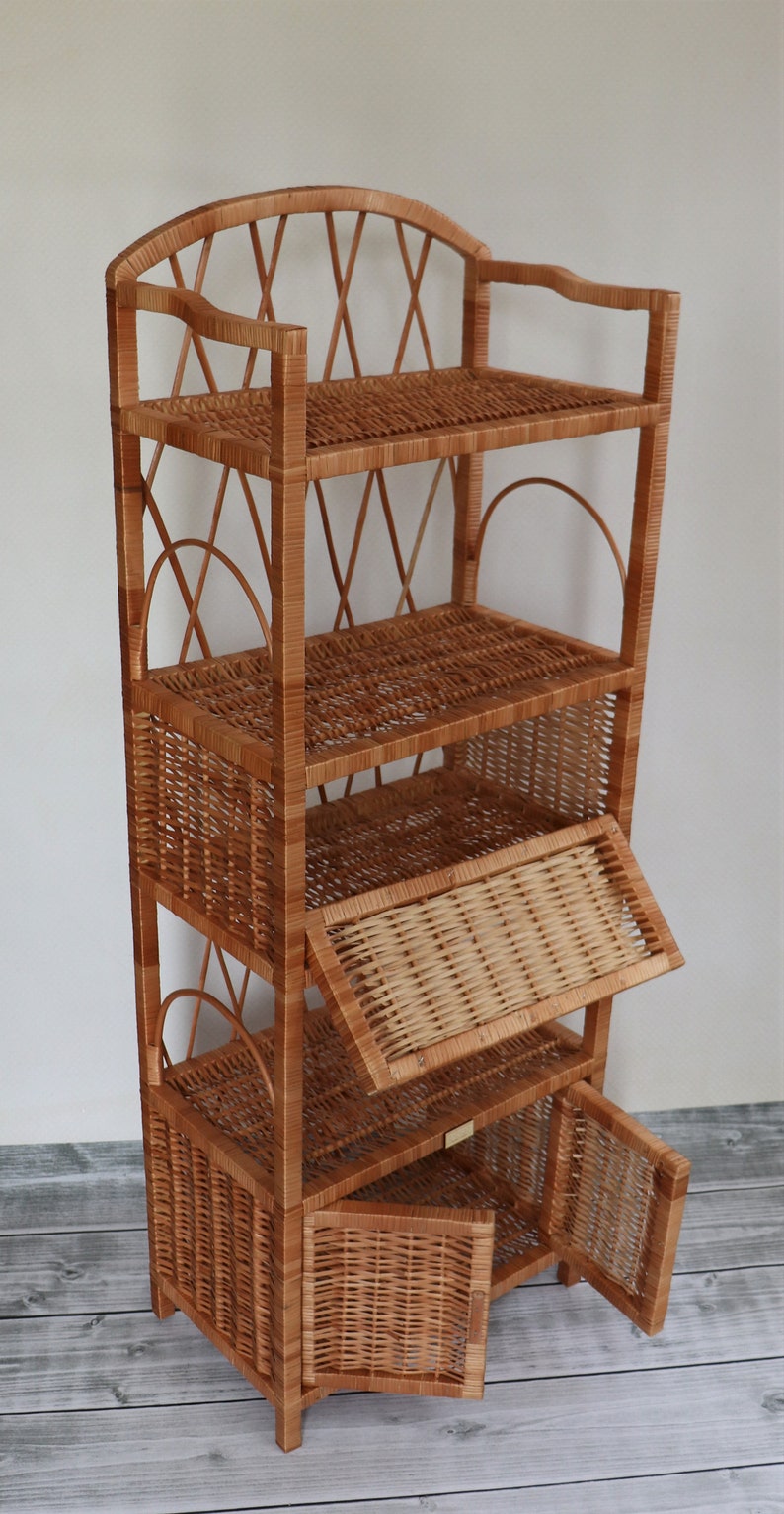 Wicker Bookcase Rattan Shelf With Shelves and Etsy