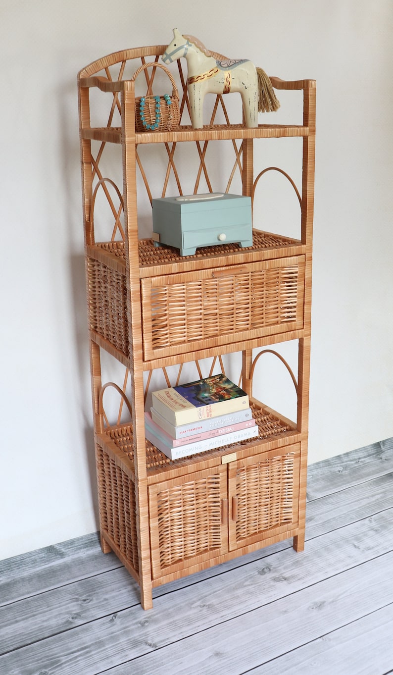 Wicker bookcase rattan shelf with shelves and Etsy