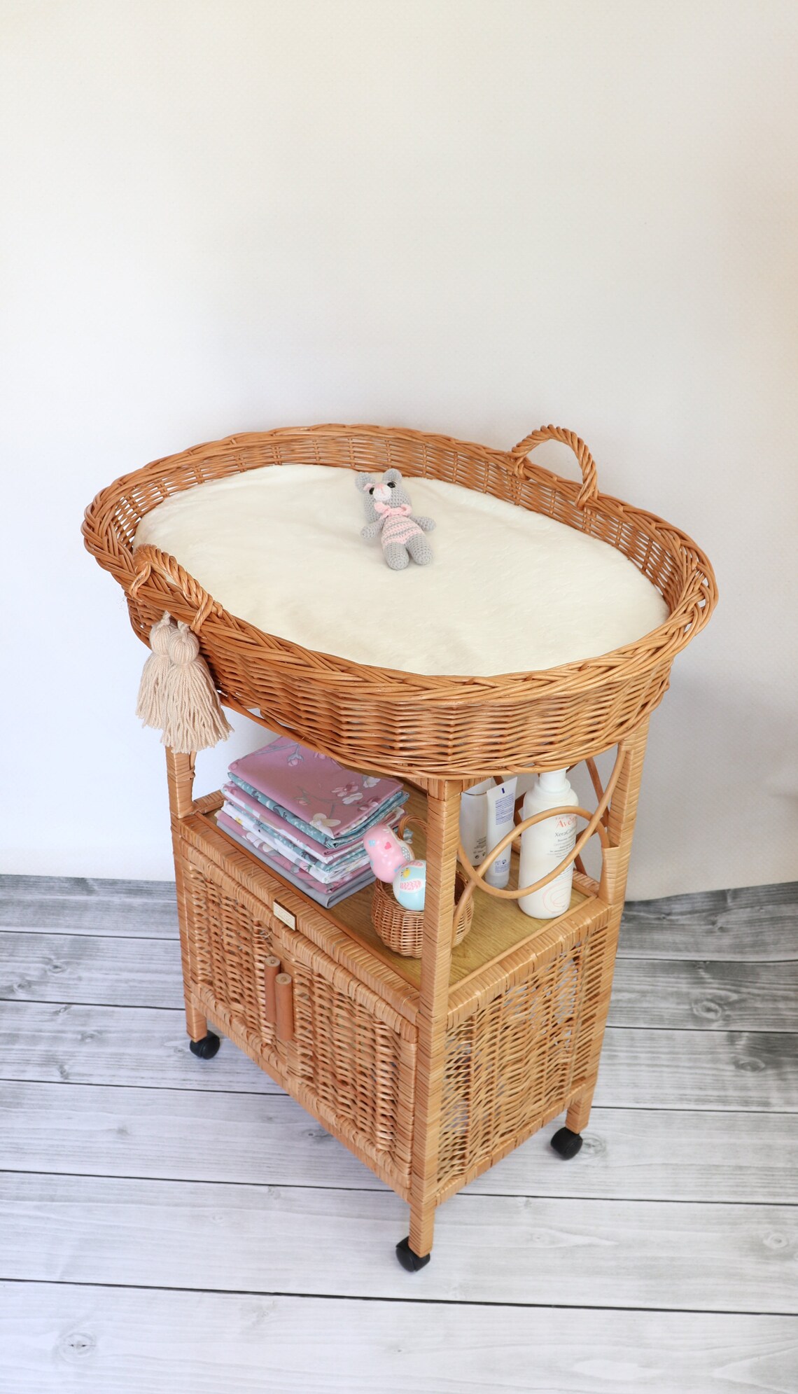 Wicker Changing table basket with on wheels Handmade Etsy