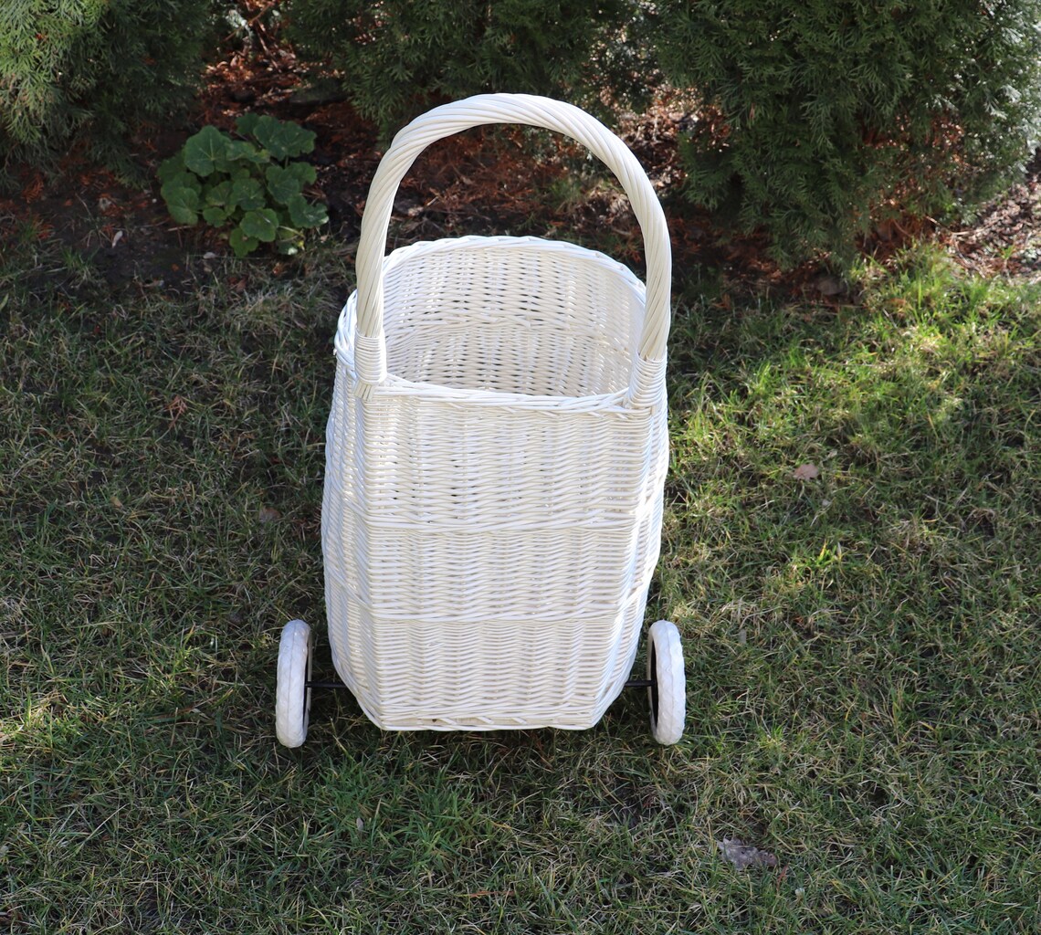 Wicker White Shopping Trolley Shopping Basket Wicker Etsy