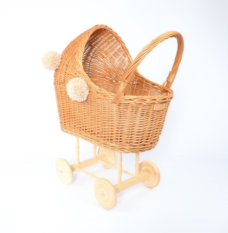 Natural Wicker Doll Pram With Bedding Christmas Gift for Kids Etsy