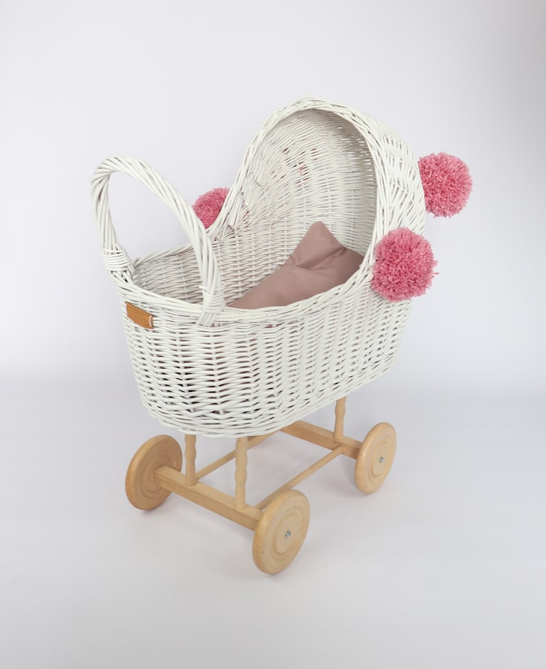 Wicker doll pram white with bedding Christmas Gift for kids Etsy