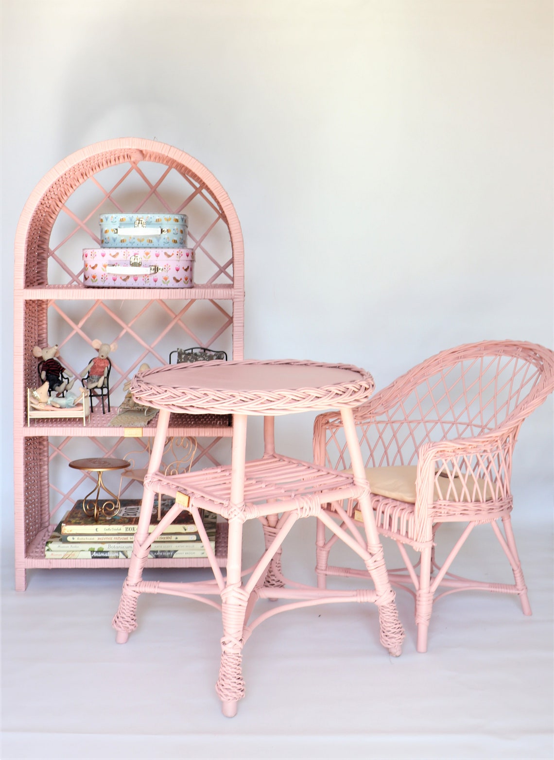 Wicker Handmade Round Top Shelf Pink Etsy