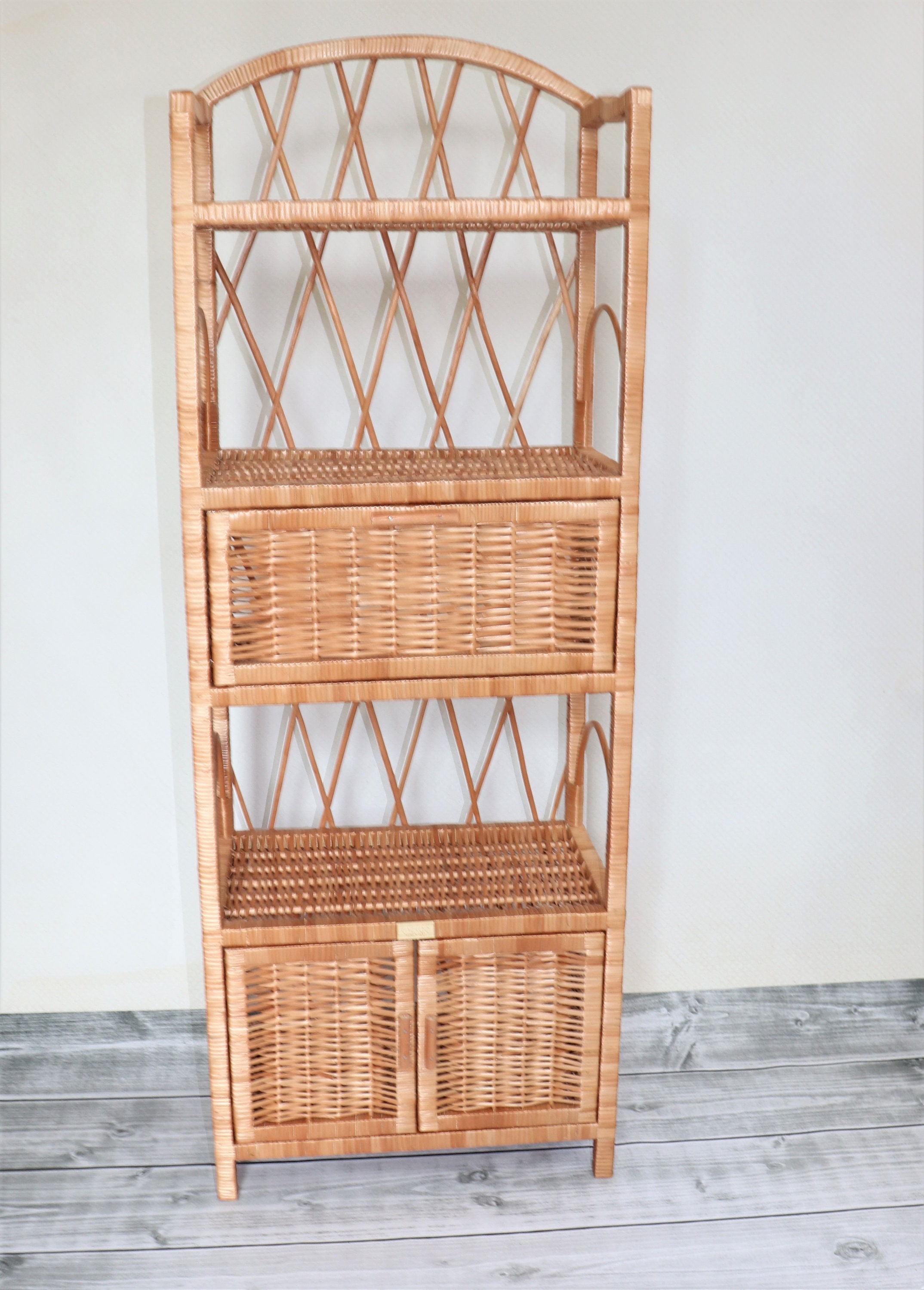 Wicker bookcase rattan shelf with shelves and Etsy