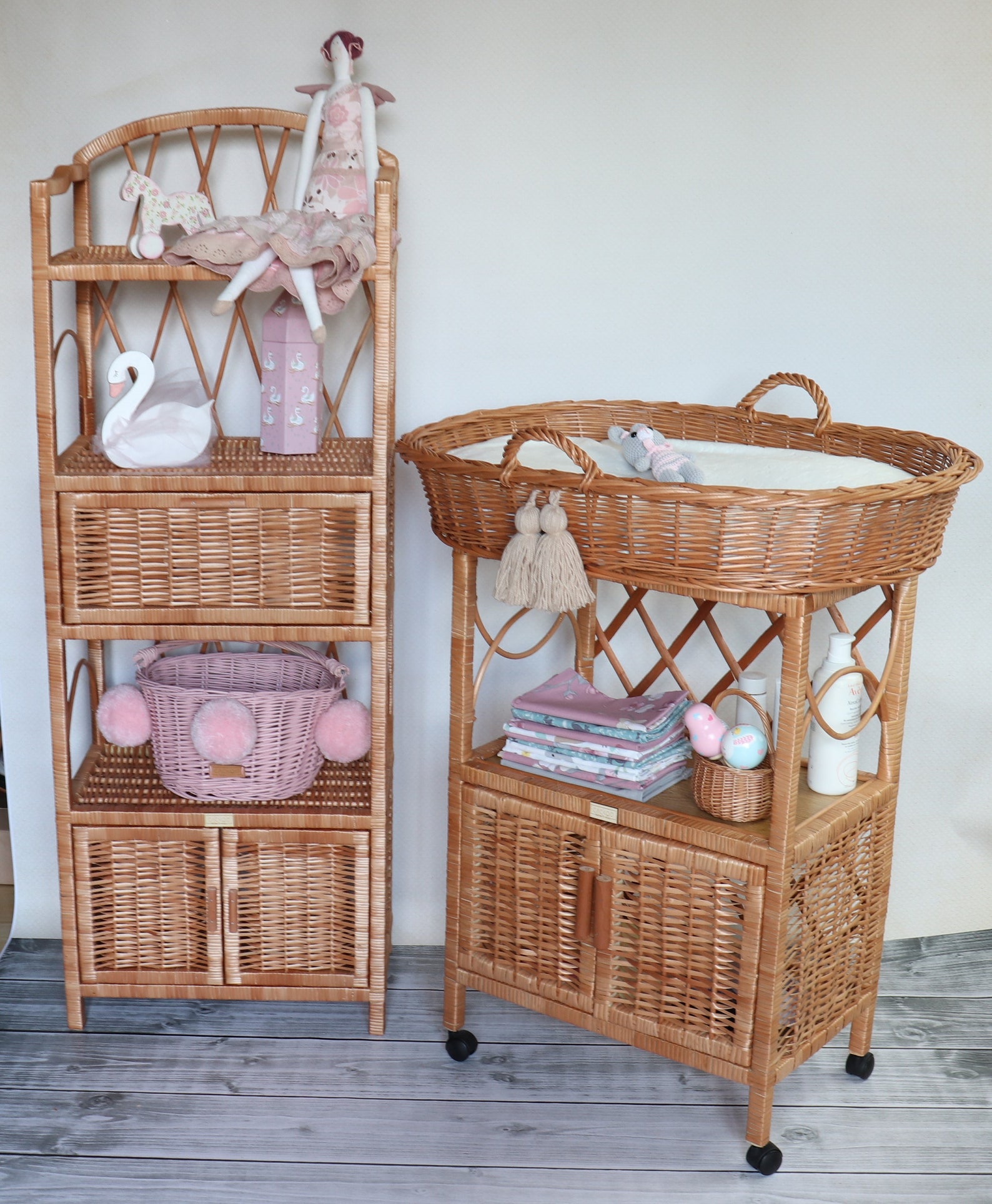 Wicker Changing table basket with on wheels Handmade Etsy