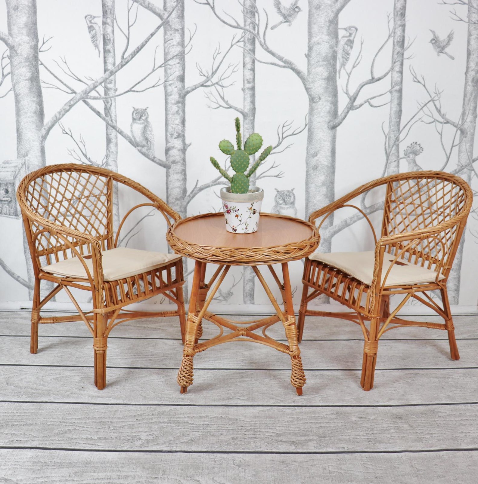 Table and Two Chairs for Kids Wicker Activity Table Todler Etsy