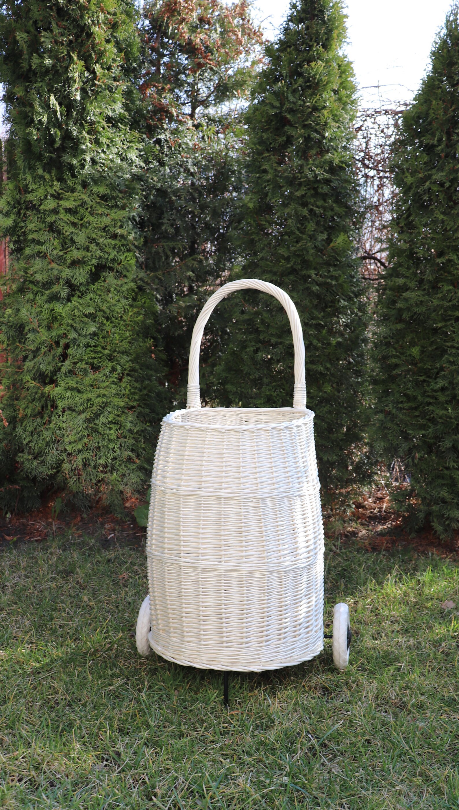 Wicker White Shopping Trolley Shopping Basket Wicker Etsy