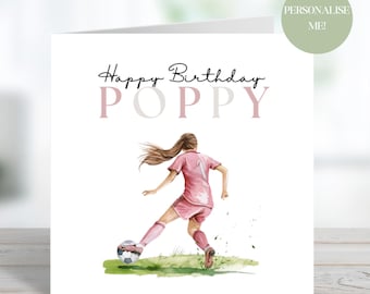Girls football birthday card, Personalised Birthday Card