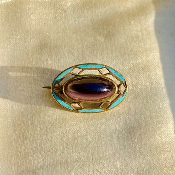 Beautiful Art Nouveau Glass Amethyst & Painted Ena