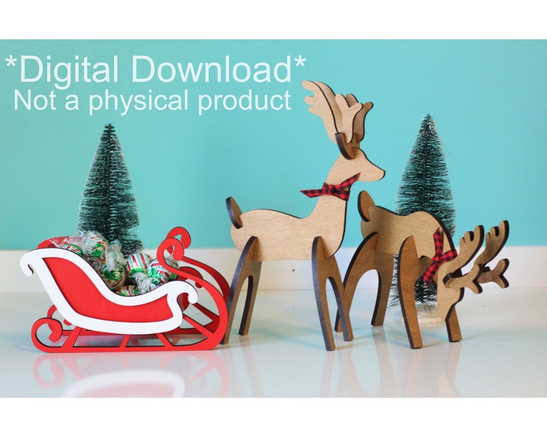 Two Reindeer and Sleigh Svg Digital Cut Files for Laser