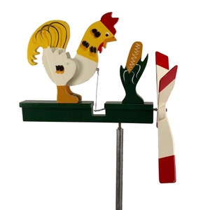 Pecking Rooster Whirligig Handmade in USA Wind Spinner