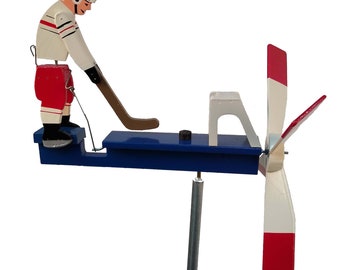 Hockey Player Whirligig Wind Spinner Handmade in USA