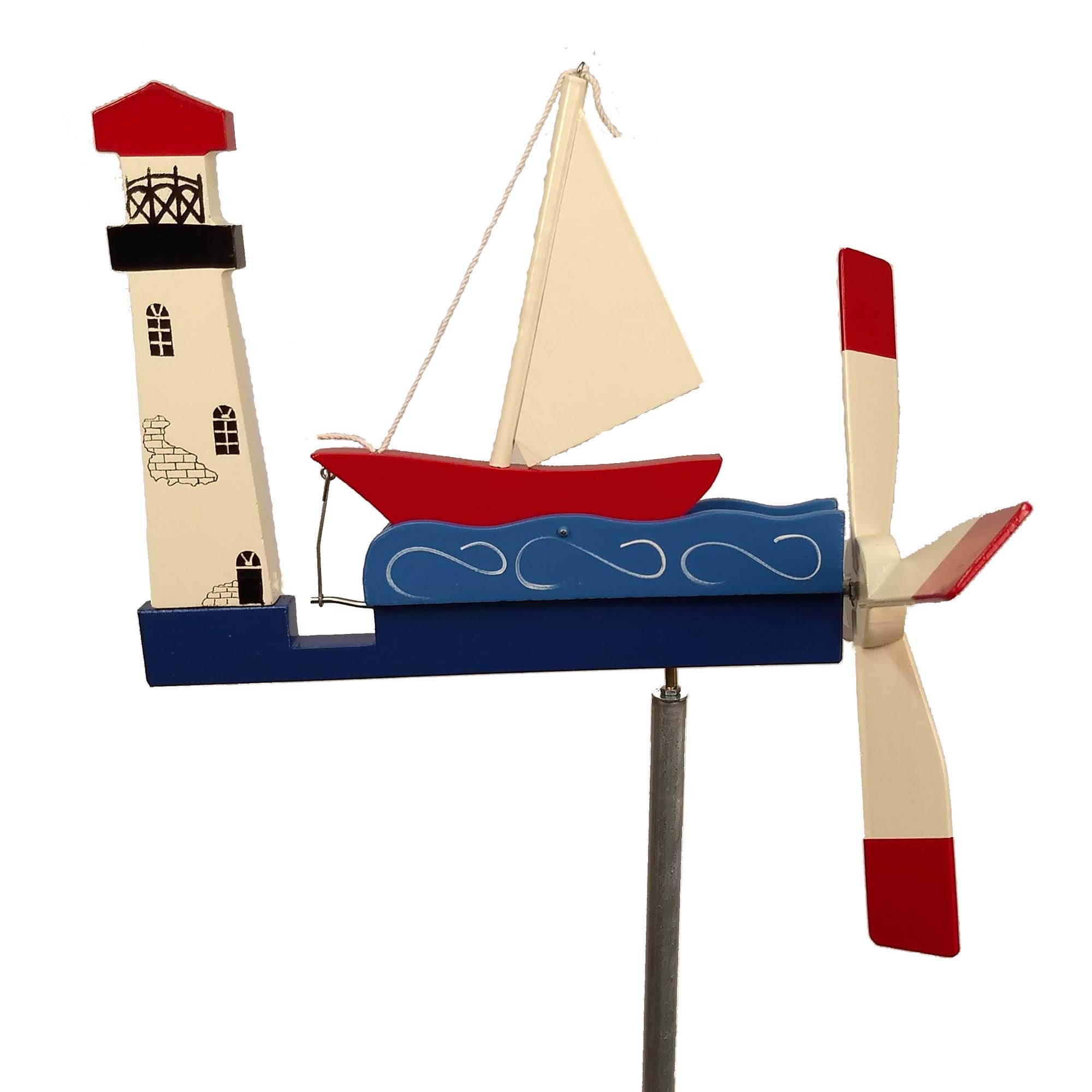 Sailboat & Lighthouse Whirligig Handmade Wood Wind Spinner Etsy