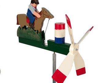 Cowboy Barrel Racer Horse Racing Whirligig Handmade in USA