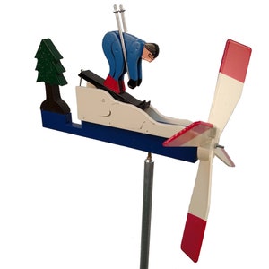 Skier Whirligig Person Snow Skiing Wind Spinner Handmade in USA