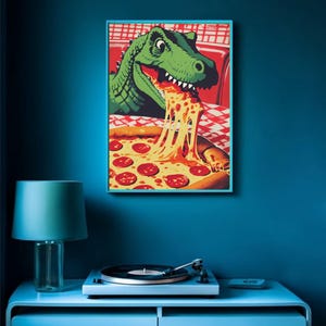 Fun , trex , dinosaur , pizza , art , poster , digital download , digital art , wall art