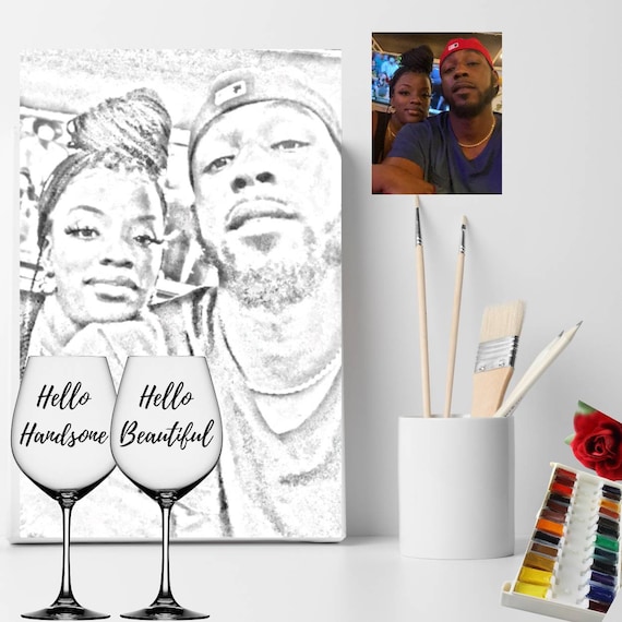 Black Couple Pt 1 Pre Drawn Canvas Kit, Sip and Paint Canva