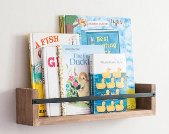 Floating children's shelf, modern farmhouse shelf, book display shelves, wood and metal shelf, simple floating shelf, kids room