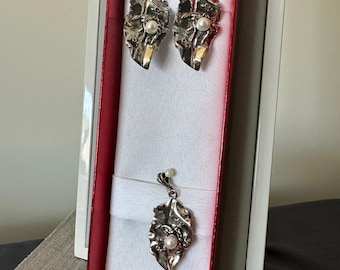 Silver Set,  Silver  Earrings Set,  Silver Pendant, White Pearl,  Silver Gift, Jewelry Sets, Silver 925, Gold 14 k