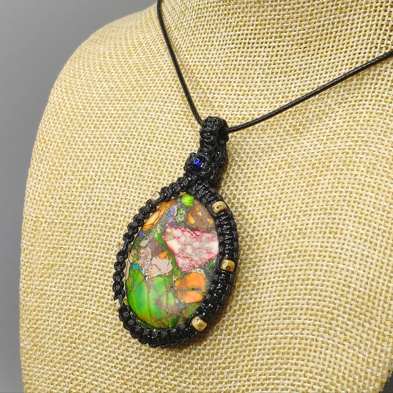 Multi color Jasper Pendant Boho jewelry Natural Gemstone Pendant Macrame Necklace Healing stone Gift Jewelry N1069
