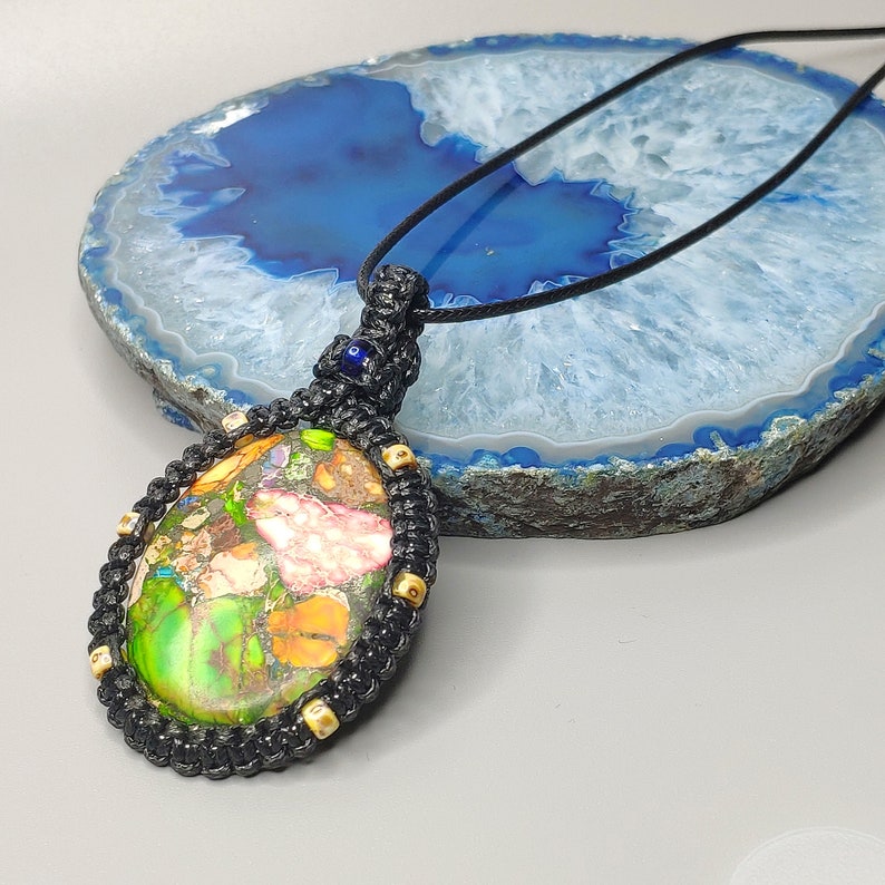 Multi color Jasper Pendant Boho jewelry Natural Gemstone Pendant Macrame Necklace Healing stone Gift Jewelry N1069