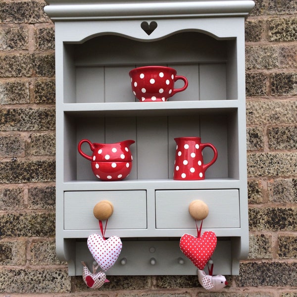 Shabby chic wall unit cabinet storage shelf with drawers kitchen shelf display cabinet storage dresser solid pine handpainted Laura Ashley