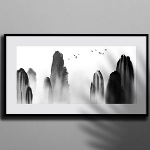 Distant Mountains. Traditional Japanese Ink Wash Painting Sumi-e Distant Mountains. Traditional Japanese Ink Wash Painting Sumi-e